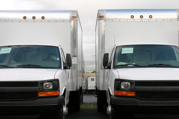 Two box trucks side by side